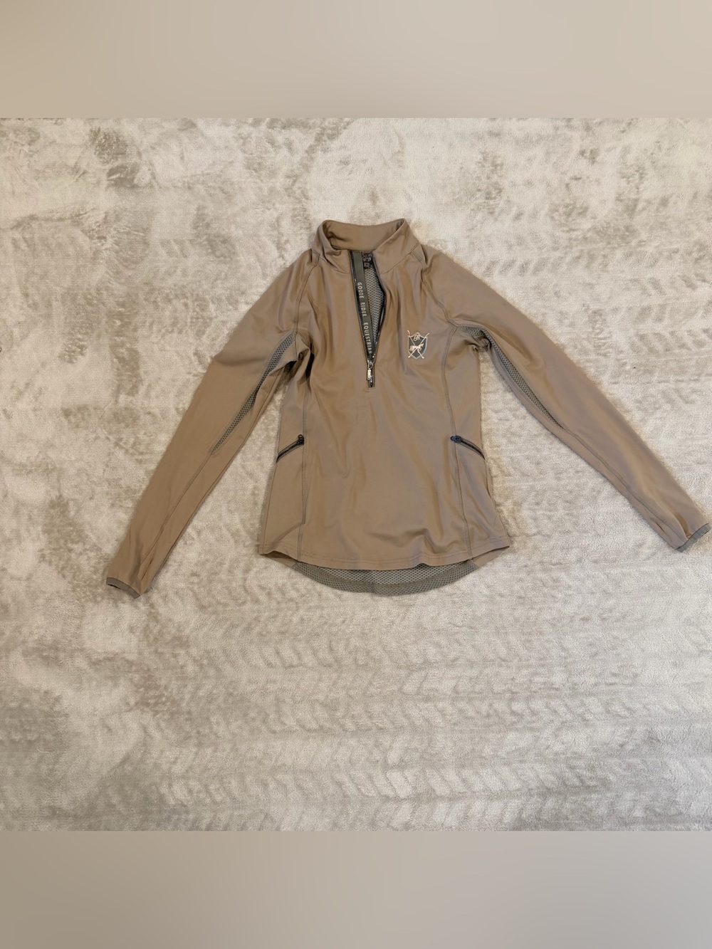 Goode Rider Equestrian Tan Quarter Zip Long Sleeve Top Size S EUC